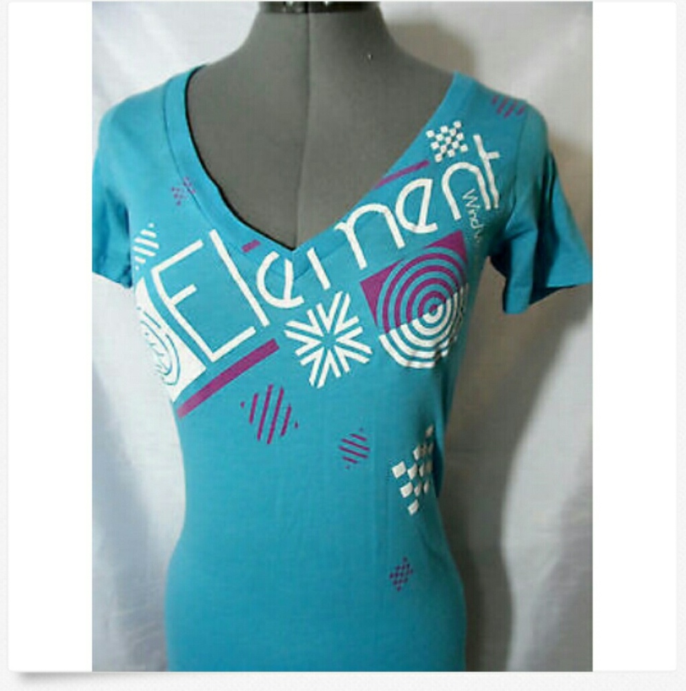 ELEMENT Skater T-shirt S Blue geometric V-neck top